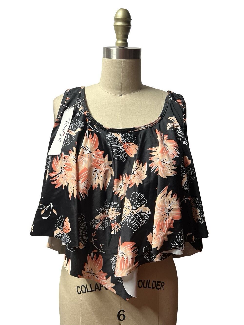 Rosegal NWT Handkerchief Hem Tankini Swim Top 5X / Plus Sz 24 Tropical Floral